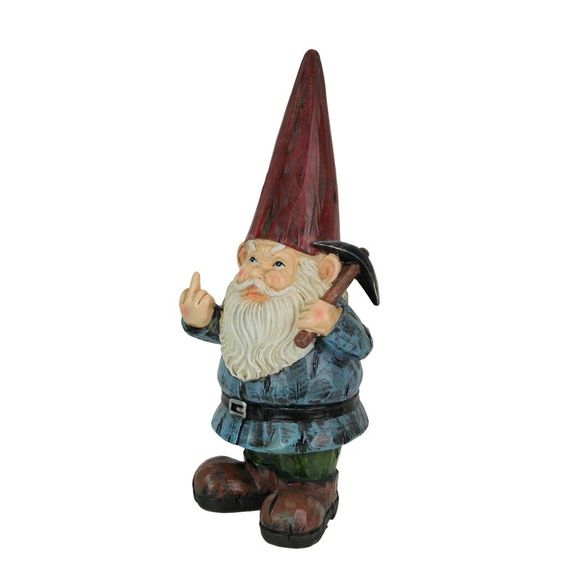 12in Grumpy Gnome Flipping The Bird Garden Sculpture Home Decor Outdoor Statue - Picture 2 of 8